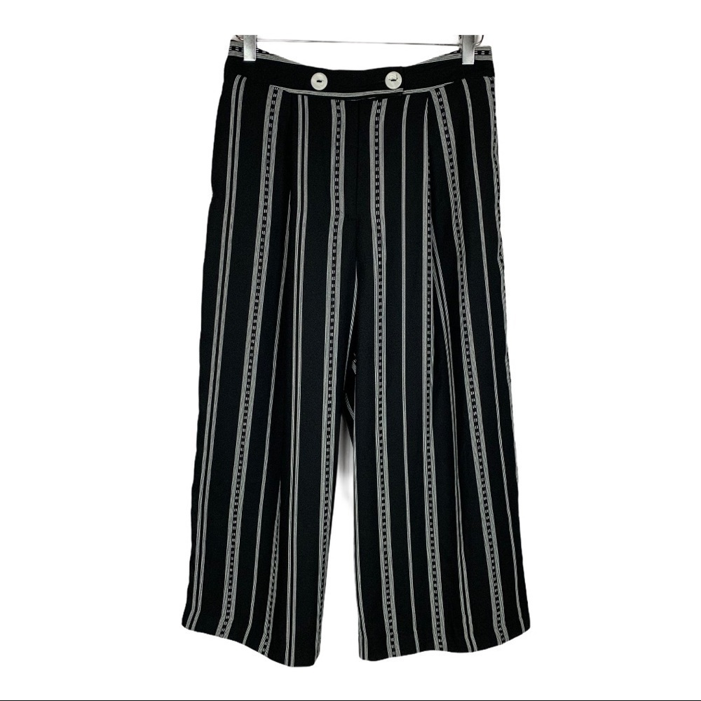TOP SHOP BLACK AND WHITE WIDE LEG CROPPED TROUSERS